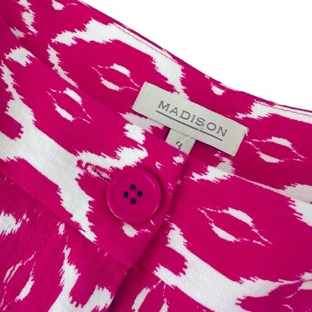 Madison Linen Hot Pink and White Flat Front Classic Shorts, 8